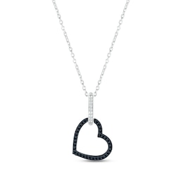 Black & White Diamond Sideways Heart Necklace 1/8 ct tw Round-cut Sterling Silver 18"