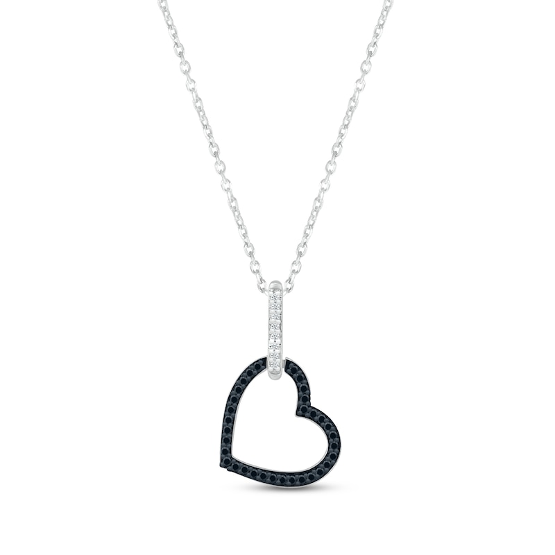 Main Image 1 of Black & White Diamond Sideways Heart Necklace 1/8 ct tw Round-cut Sterling Silver 18&quot;