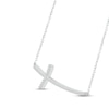 Thumbnail Image 1 of Diamond Sideways Curved Cross Necklace 1/8 ct tw Round-cut Sterling Silver 18"