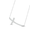 Thumbnail Image 2 of Diamond Sideways Curved Cross Necklace 1/8 ct tw Round-cut Sterling Silver 18&quot;