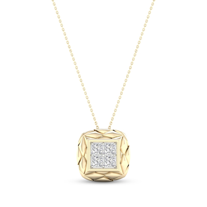 Multi-Diamond Quilted Cushion Necklace 3/8 ct tw Square-cut 10K Yellow Gold 18"