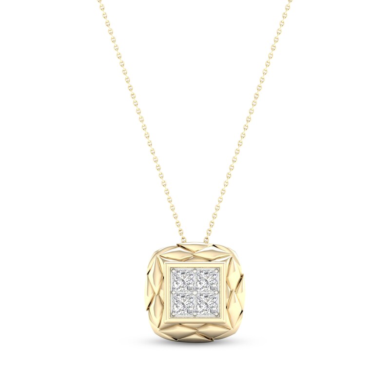 Multi-Diamond Quilted Cushion Necklace 3/8 ct tw Square-cut 10K Yellow Gold 18"