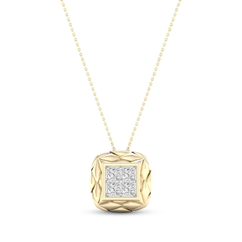 Multi-Diamond Quilted Cushion Necklace 3/8 ct tw Square-cut 10K Yellow ...