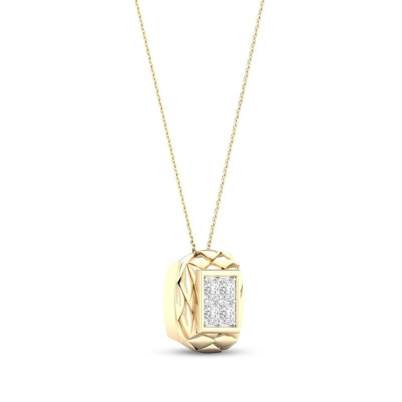 Multi-Diamond Quilted Cushion Necklace 3/8 ct tw Square-cut 10K Yellow Gold 18"