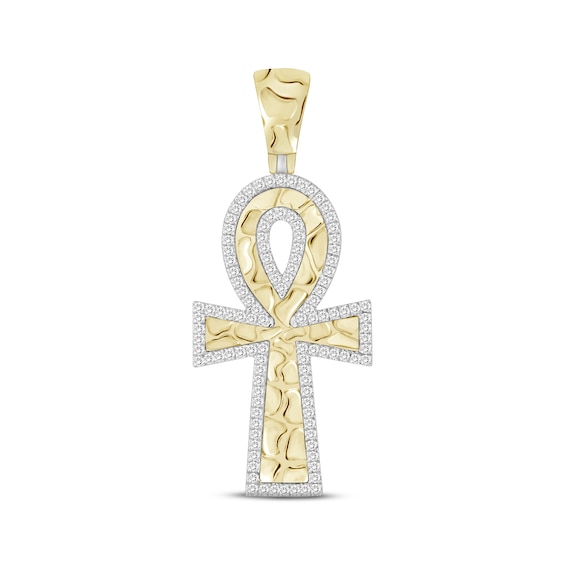 Men's Diamond Ankh Cross Charm 1/4 ct tw Round-cut 10K Yellow Gold