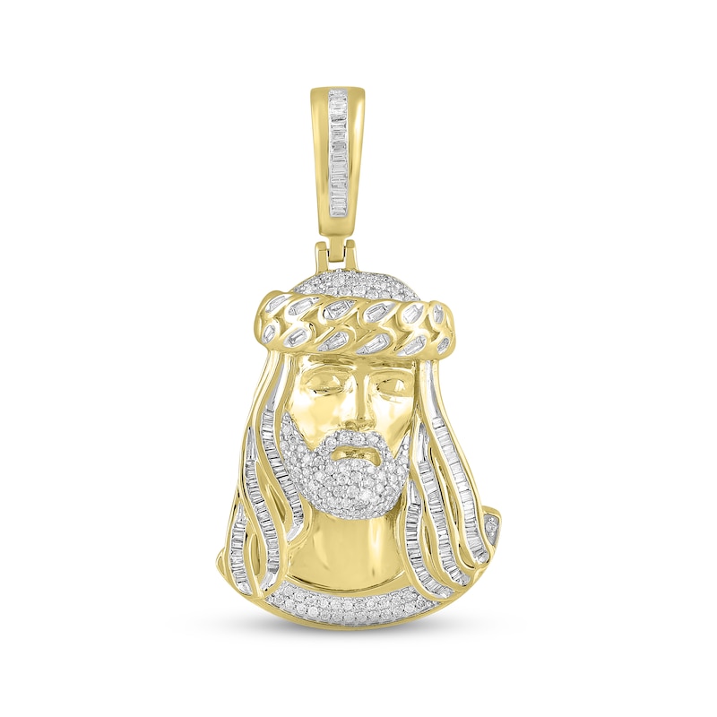 Main Image 1 of Men's Diamond Face of Christ Charm 1 ct tw Round & Baguette-cut 10K Yellow Gold