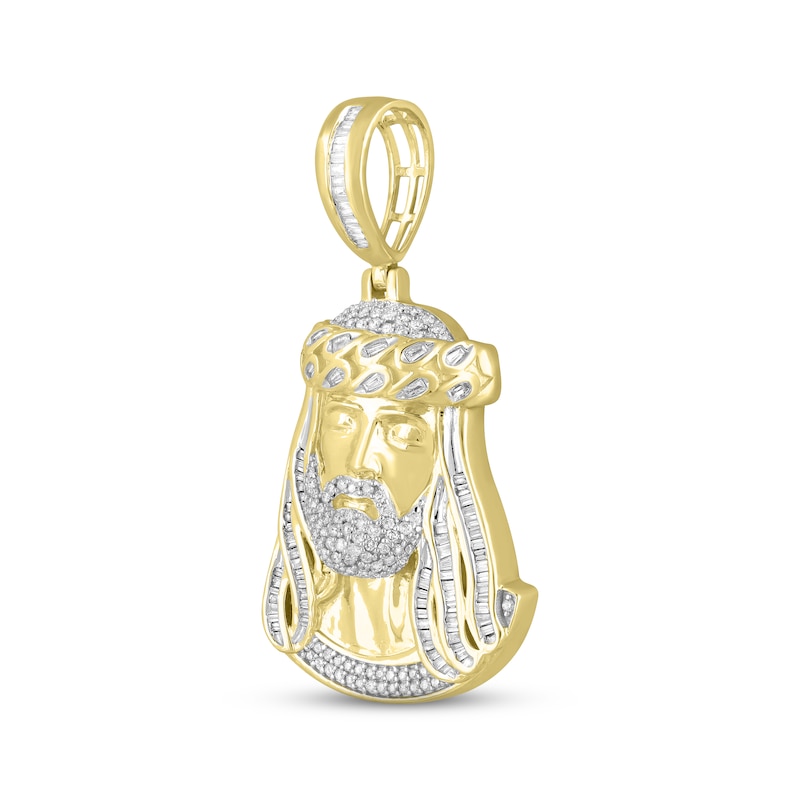 Main Image 2 of Men's Diamond Face of Christ Charm 1 ct tw Round & Baguette-cut 10K Yellow Gold