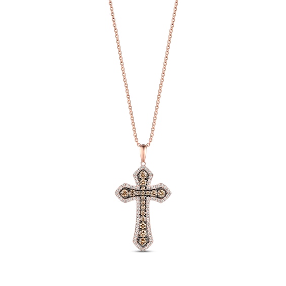 Le Vian Creme Brulee Diamond Cross Necklace 1-7/8 ct tw 14K Strawberry Gold 18"