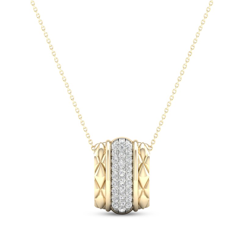 Diamond Quilted Edge Necklace 1/5 ct tw Round-cut 10K Yellow Gold 18"