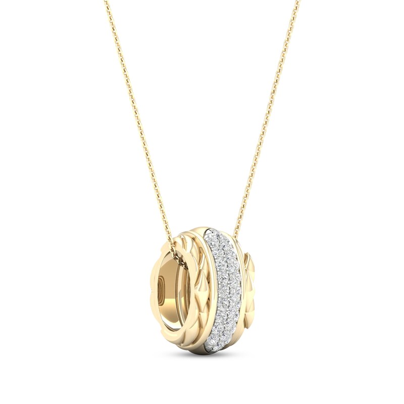 Diamond Quilted Edge Necklace 1/5 ct tw Round-cut 10K Yellow Gold 18"