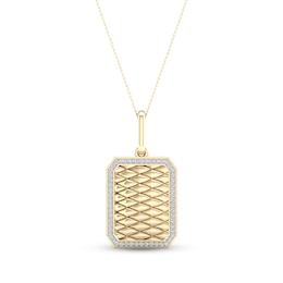 Diamond Edge Quilted Dog Tag Necklace 1/3 ct tw Round-cut 10K Yellow Gold 18"