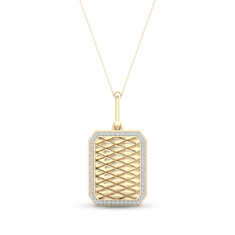 Main Image 1 of Diamond Edge Quilted Dog Tag Necklace 1/3 ct tw Round-cut 10K Yellow Gold 18&quot;