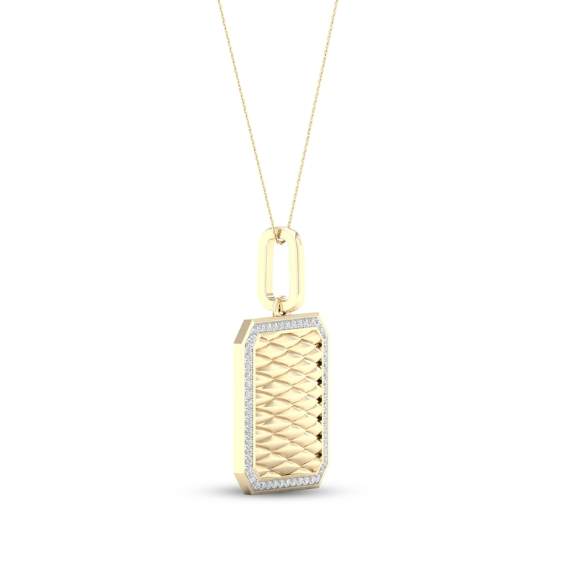 Main Image 2 of Diamond Edge Quilted Dog Tag Necklace 1/3 ct tw Round-cut 10K Yellow Gold 18&quot;