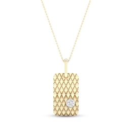 Diamond Solitaire Bezel Quilted Dog Tag Necklace 1/4 ct tw Round-cut 10K Yellow Gold 18"