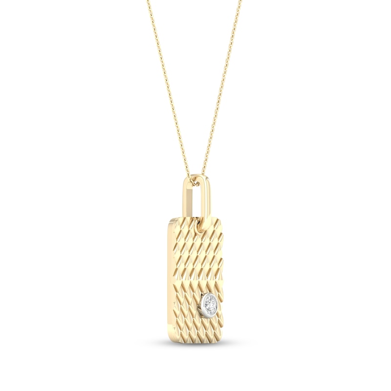 Main Image 2 of Diamond Solitaire Bezel Quilted Dog Tag Necklace 1/4 ct tw Round-cut 10K Yellow Gold 18&quot;
