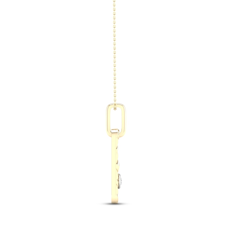 Main Image 3 of Diamond Solitaire Bezel Quilted Dog Tag Necklace 1/4 ct tw Round-cut 10K Yellow Gold 18&quot;