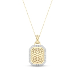 Diamond Edge Quilted Octagon Necklace 1/4 ct tw Round-cut 10K Yellow Gold 18"