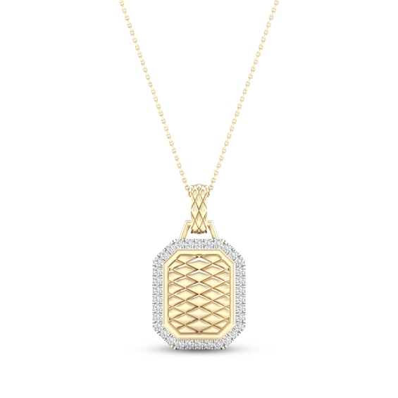 Diamond Edge Quilted Octagon Necklace 1/4 ct tw Round-cut 10K Yellow Gold 18"