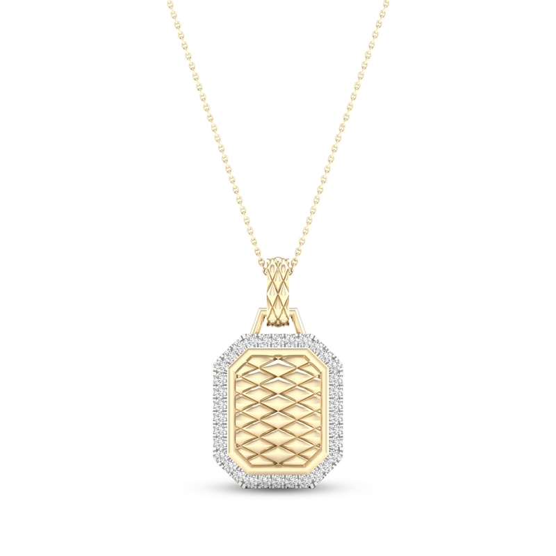 Main Image 1 of Diamond Edge Quilted Octagon Necklace 1/4 ct tw Round-cut 10K Yellow Gold 18&quot;