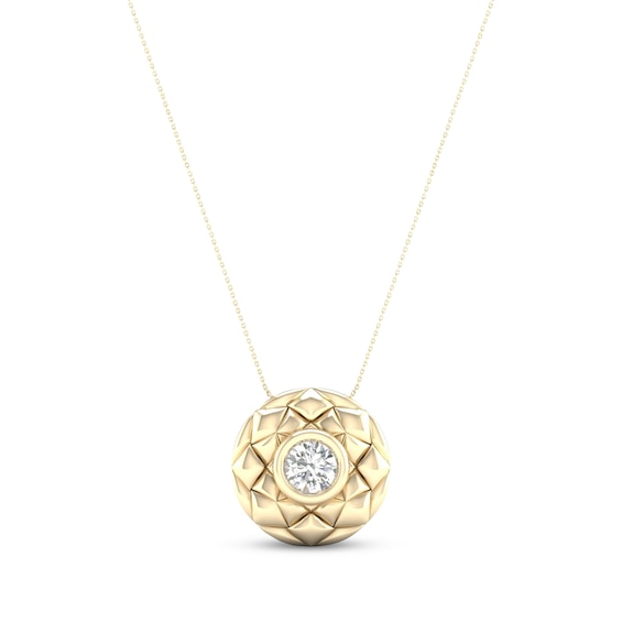 Diamond Solitaire Bezel Quilted Circle Necklace 1/4 ct tw Round-cut 10K Yellow Gold 18"