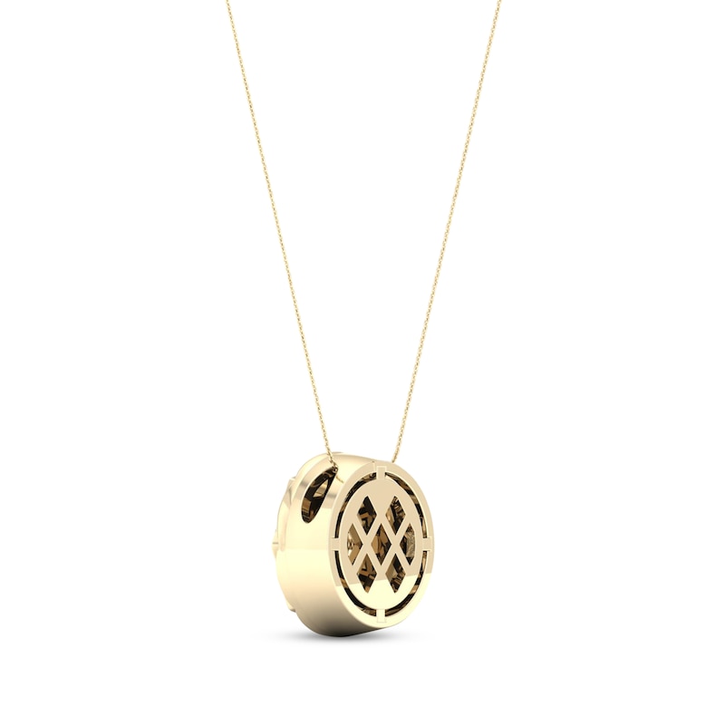 Main Image 4 of Diamond Solitaire Bezel Quilted Circle Necklace 1/4 ct tw Round-cut 10K Yellow Gold 18&quot;