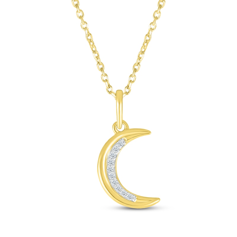Diamond Crescent Moon Necklace 10K Yellow Gold 18"