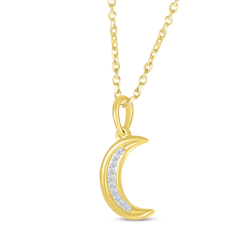 Diamond Crescent Moon Necklace 10K Yellow Gold 18"