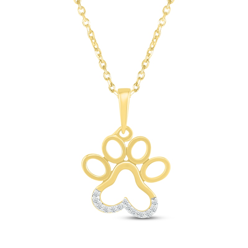 Main Image 1 of Diamond Paw Print Necklace 10K Yellow Gold 18&quot;