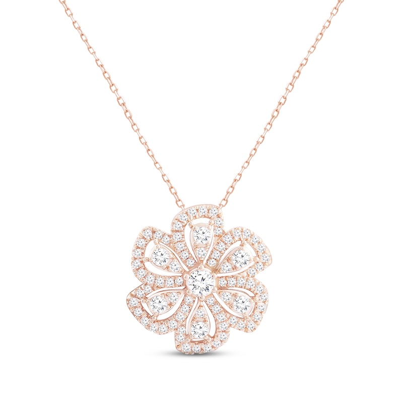 Diamond Flower Necklace 1/2 ct tw Round-cut 10K Rose Gold 18"