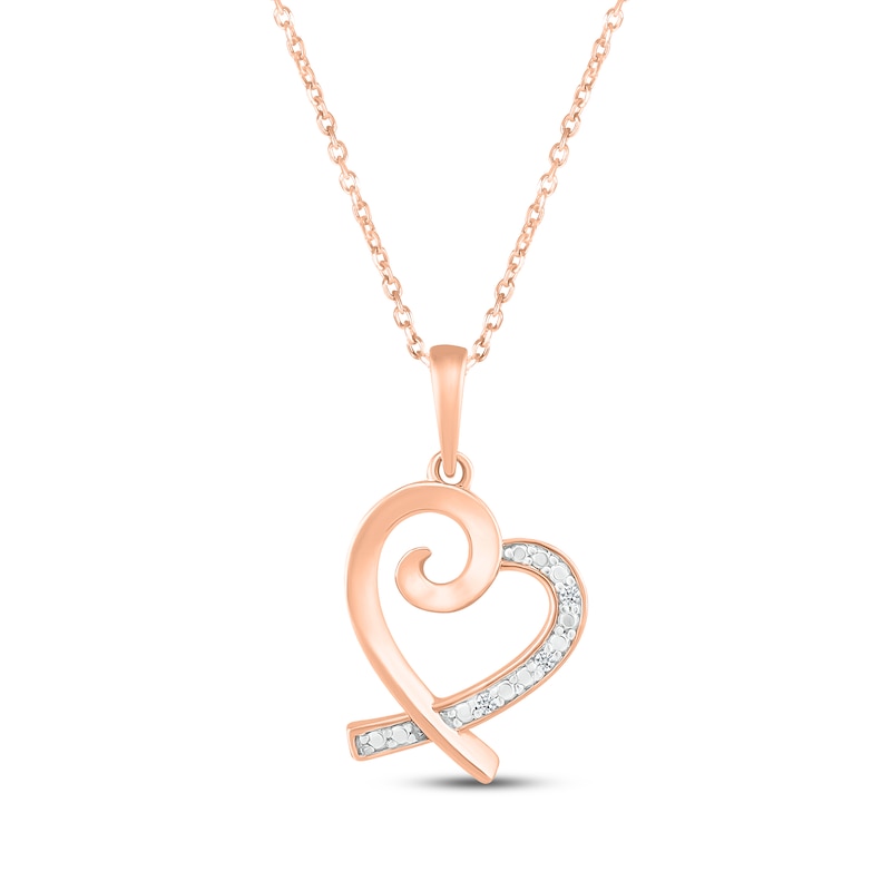 Main Image 1 of Diamond Swirl Heart Necklace 10K Rose Gold 18&quot;