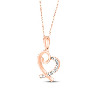 Diamond Swirl Heart Necklace 10K Rose Gold 18