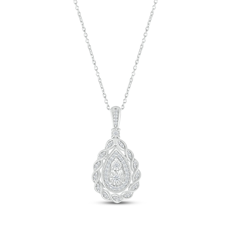 Diamond Teardrop Twist Necklace 1/4 ct tw Round-cut 10K White Gold 18"