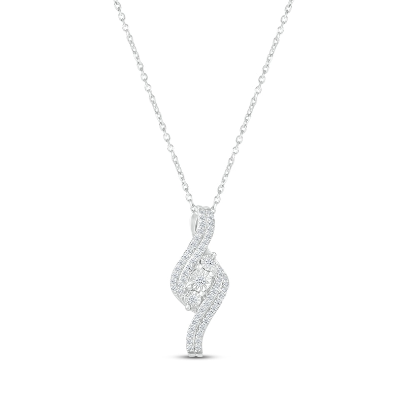 Main Image 1 of Diamond Three-Stone Swirl Necklace 1/4 ct tw Round-cut Sterling Silver 18&quot;