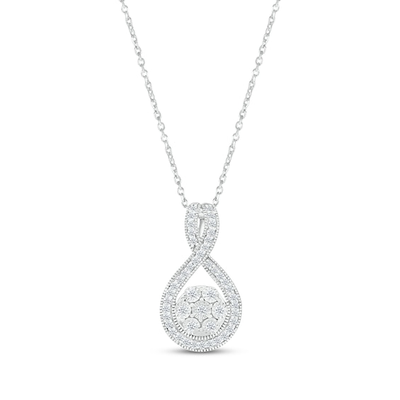 Diamond Flower Twist Necklace 1/4 ct tw Round-cut Sterling Silver 18"