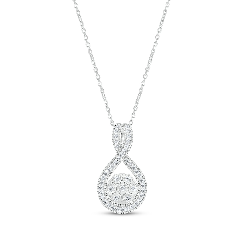 Main Image 1 of Diamond Flower Twist Necklace 1/4 ct tw Round-cut Sterling Silver 18&quot;