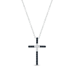 Black & White Diamond Cross Necklace 1/5 ct tw Round-cut Sterling Silver 18"