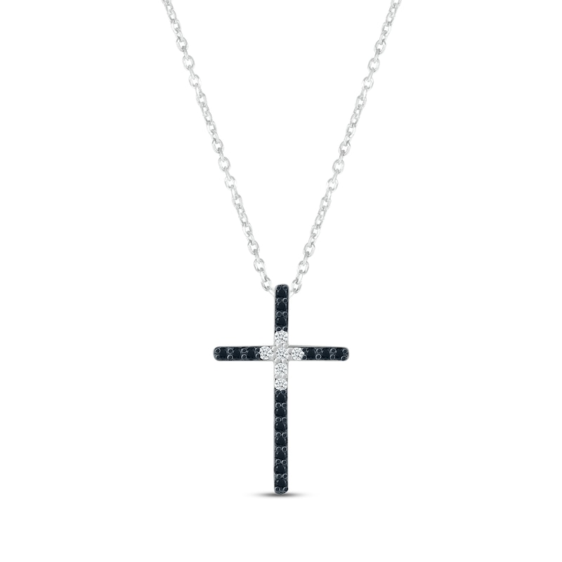 Main Image 1 of Black & White Diamond Cross Necklace 1/5 ct tw Round-cut Sterling Silver 18&quot;