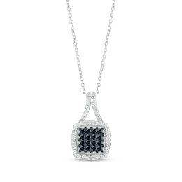 Black & White Diamond Cushion Necklace 1/6 ct tw Round-cut Sterling Silver 18"