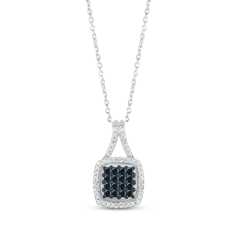 Main Image 1 of Black & White Diamond Cushion Necklace 1/6 ct tw Round-cut Sterling Silver 18"