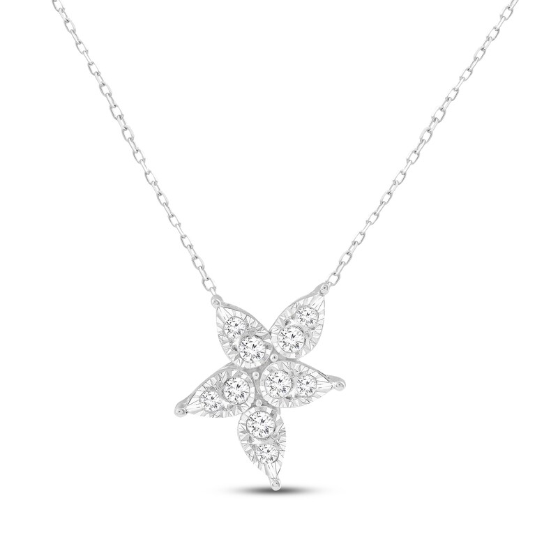 Round Cut Diamond V-Shape Cluster Pendant Necklace in White Gold