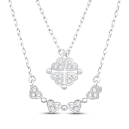 Diamond Heart Clover Convertible Necklace 1/10 ct tw Round-cut Sterling Silver 18"