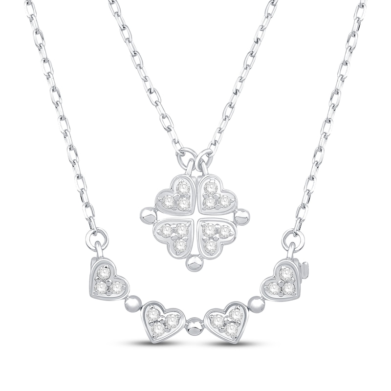 Main Image 1 of Diamond Heart Clover Convertible Necklace 1/10 ct tw Round-cut Sterling Silver 18&quot;