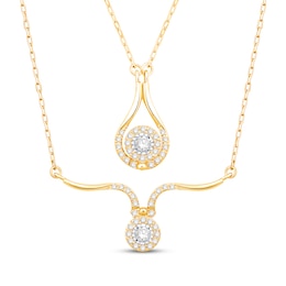 Diamond Halo Convertible Necklace 1/5 ct tw Round-cut 10K Yellow Gold 18"