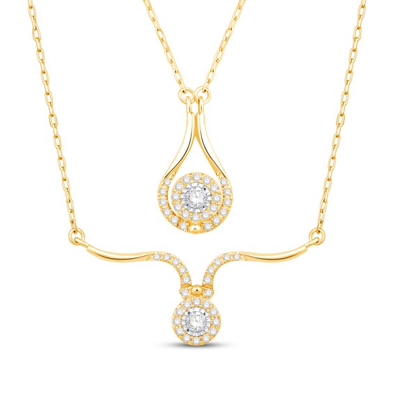 Diamond Halo Convertible Necklace 1/5 ct tw Round-cut 10K Yellow Gold 18"