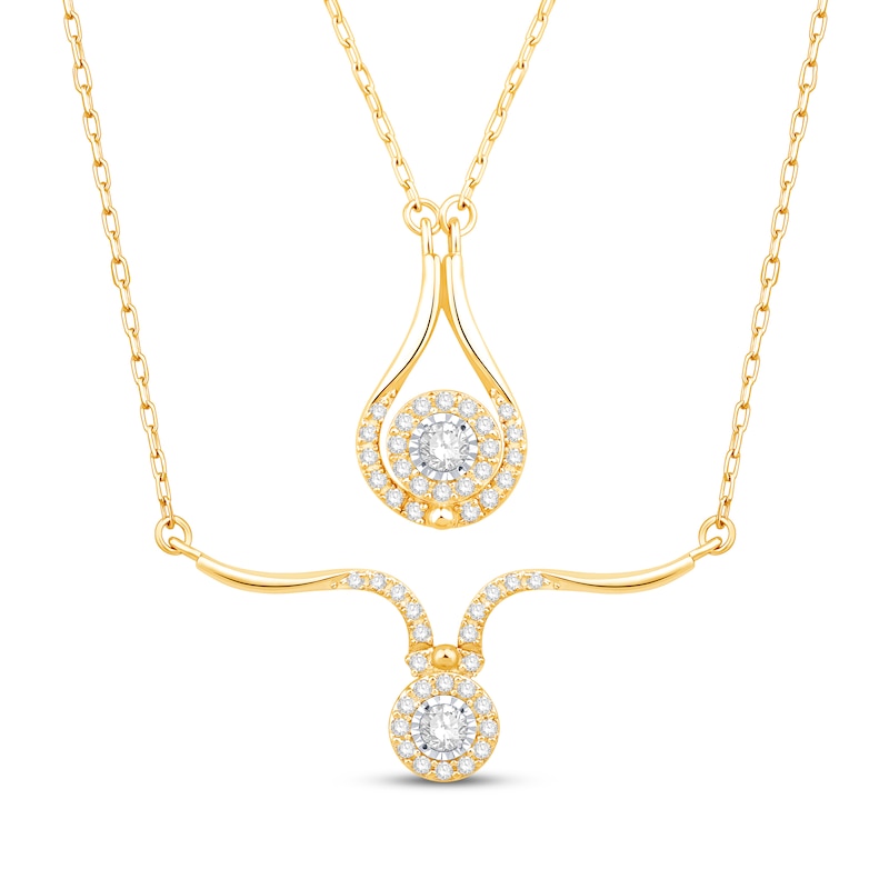 Main Image 1 of Diamond Halo Convertible Necklace 1/5 ct tw Round-cut 10K Yellow Gold 18&quot;