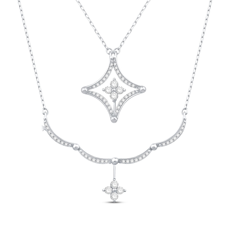 Diamond Square Frame Convertible Necklace 1/3 ct tw Round-cut Sterling Silver 18"
