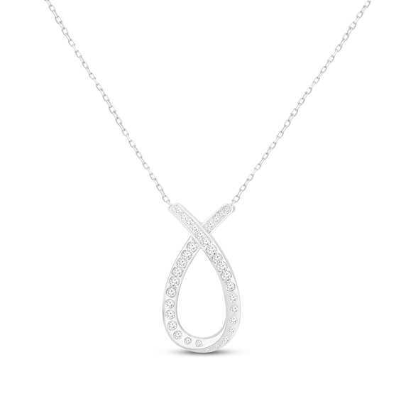 Diamond Teardrop Twist Necklace 1/3 ct tw Round-cut 10K White Gold 18"