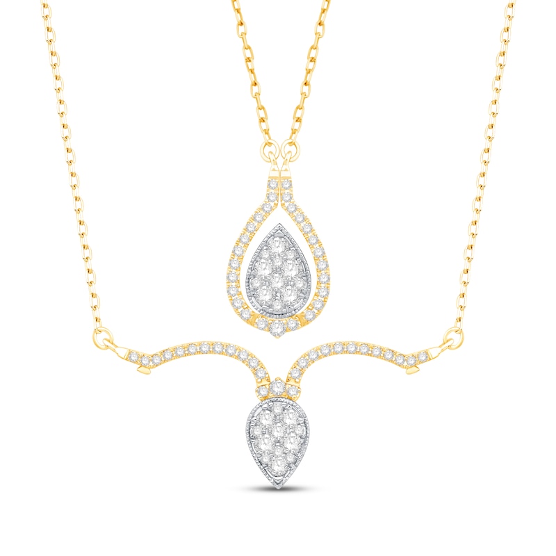 Main Image 1 of Multi-Diamond Pear Convertible Necklace 3/8 ct tw Round-cut 10K Yellow Gold 18&quot;