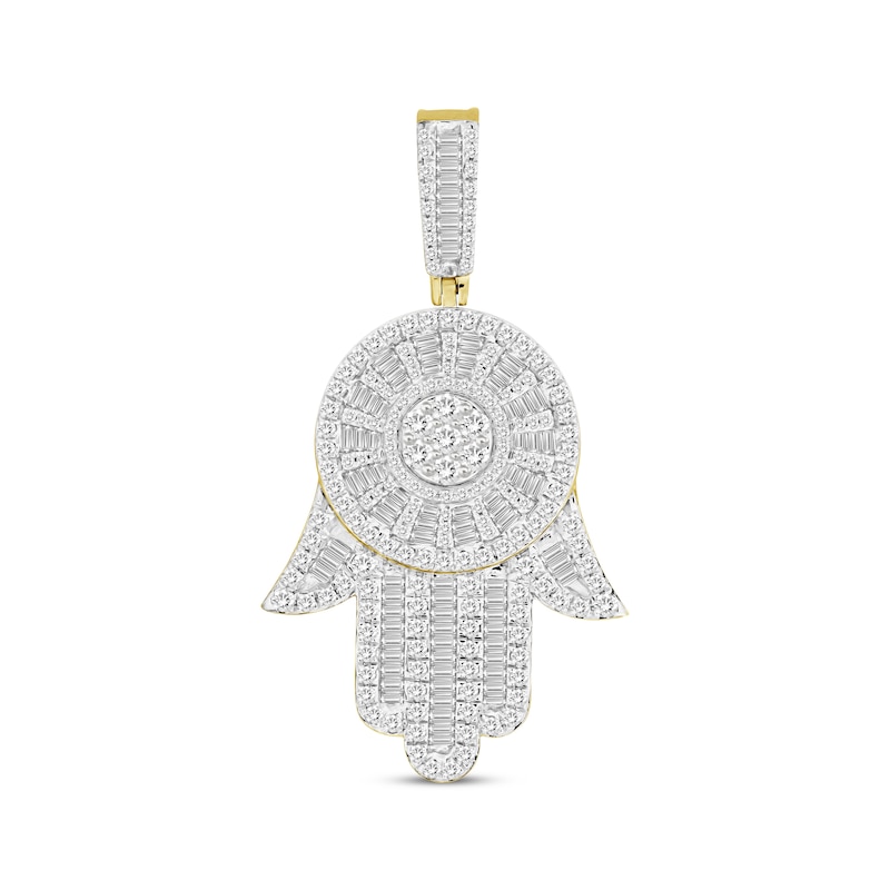 Main Image 1 of Men's Diamond Hamsa Charm 1-1/2 ct tw Round & Baguette-cut 10K Two-Tone Gold