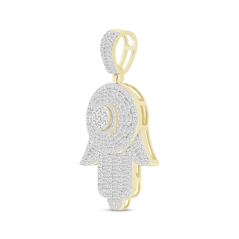 Main Image 2 of Men's Diamond Hamsa Charm 1-1/2 ct tw Round & Baguette-cut 10K Two-Tone Gold